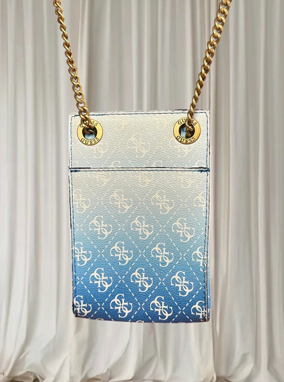 Guess Noelle Flap Chit Chat Crossbody Phone Bag Blue White Ombre Monogram - Image 4