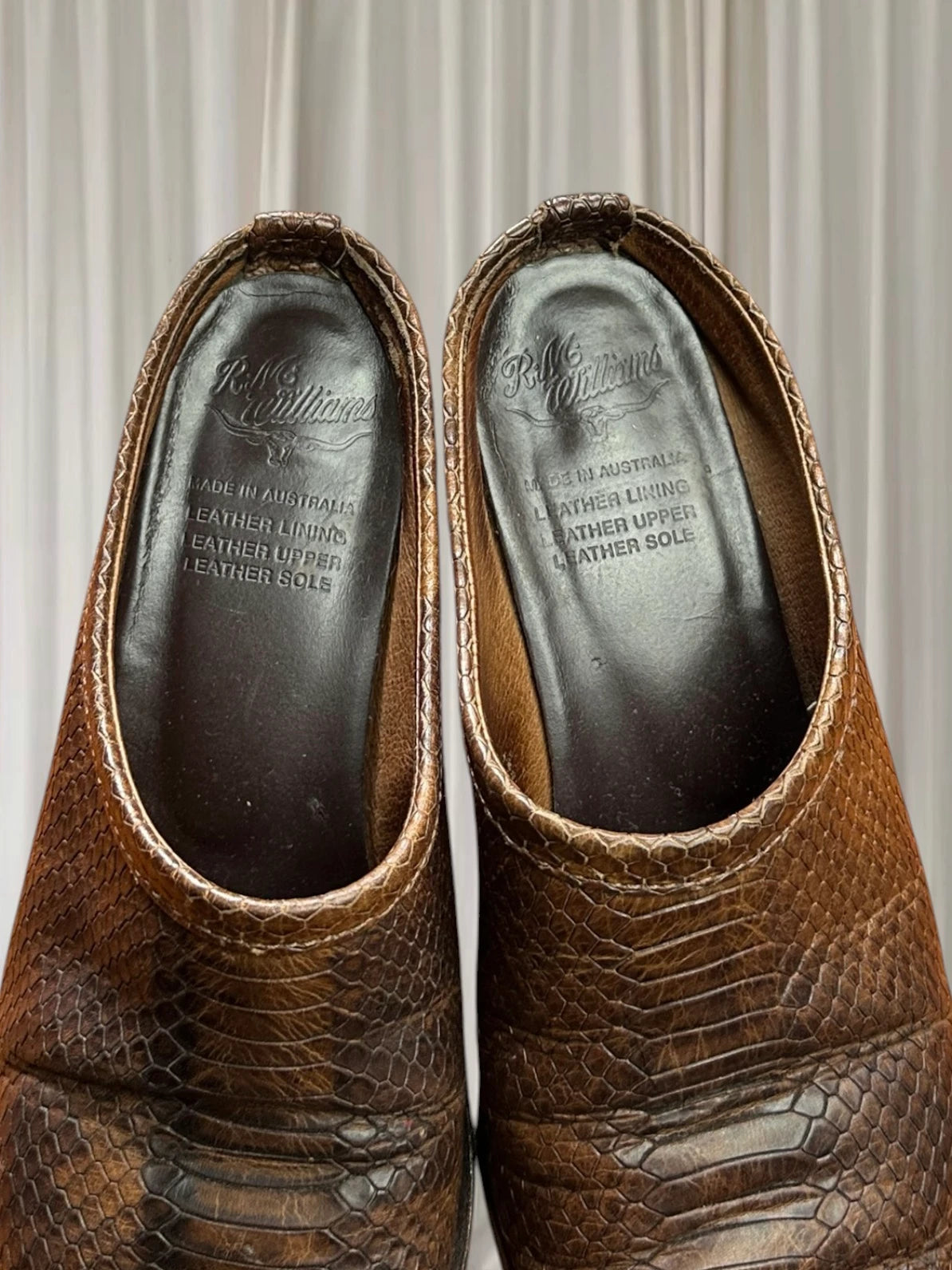 R.M. Williams Cuban Cowboy Mules Snake Skin Print Leather Women's AU7 - Image 6