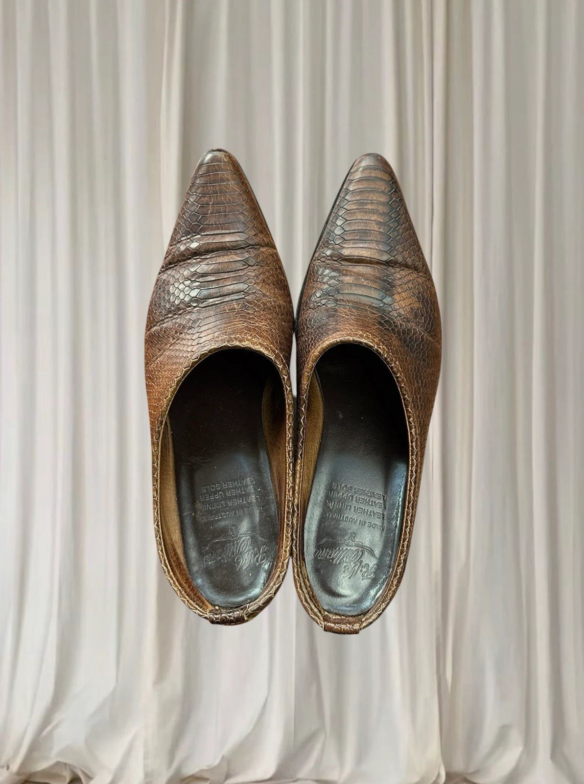 R.M. Williams Cuban Cowboy Mules Snake Skin Print Leather Women's AU7 - Image 2