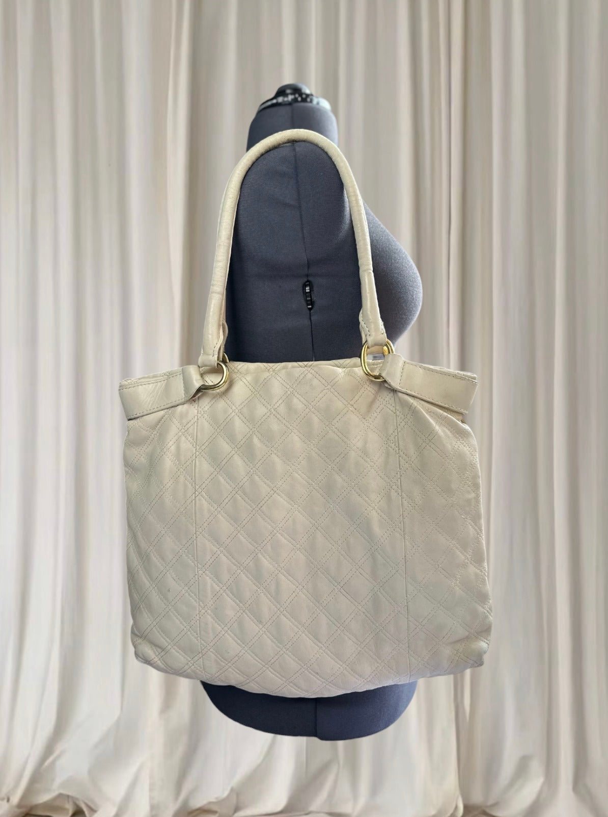 Witchery Quilted Leather Tote Bag - Elegant Beige Everyday Carry Bag - Image 1