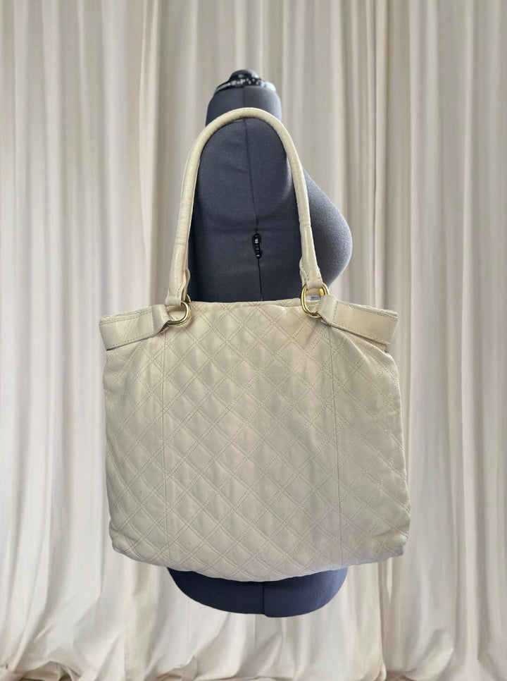 Witchery Quilted Leather Tote Bag - Elegant Beige Everyday Carry Bag - Image 1