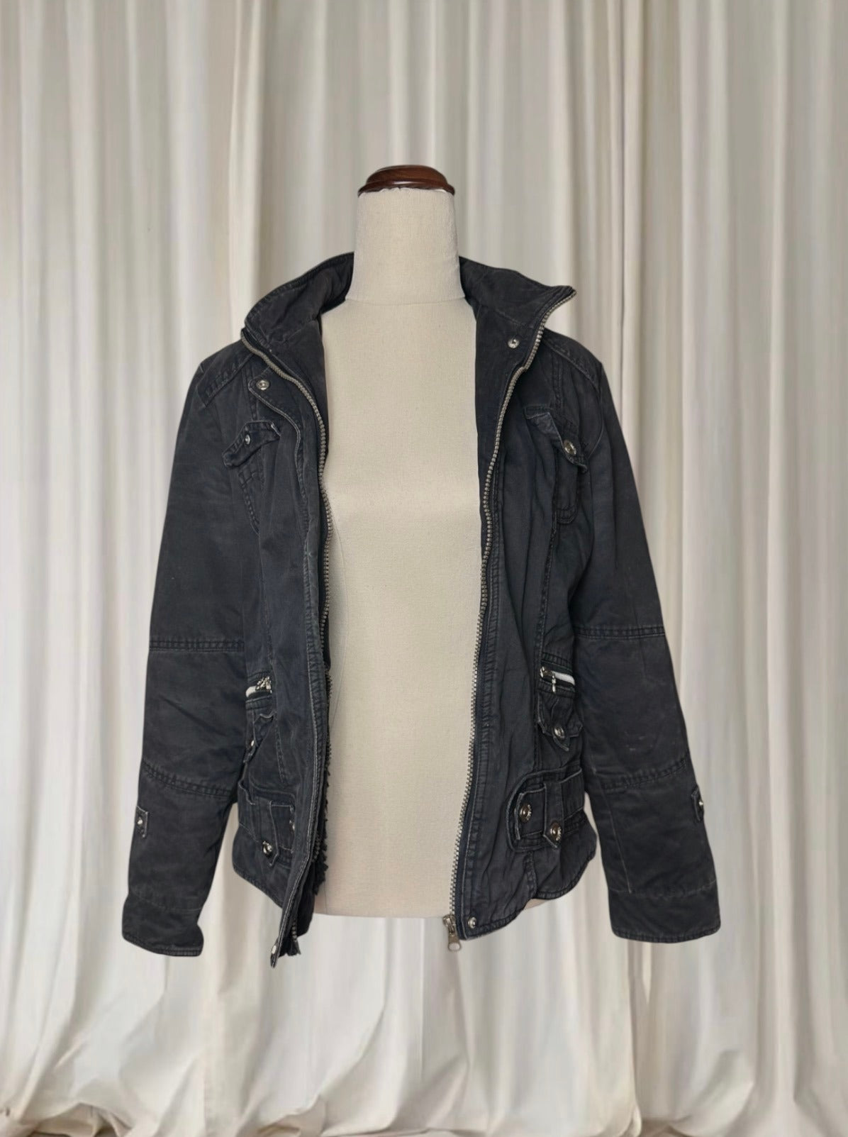Vintage Grunge Fu Hua Nian Utility Field Jacket - Black Layering Piece S - Image 4
