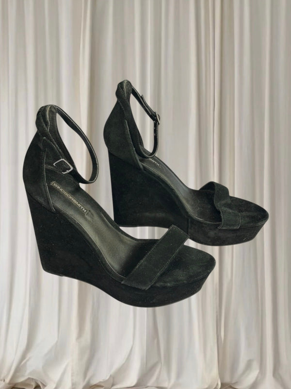 Windsor Smith Platform Wedge Heels - Versatile Black Suede Ankle Strap AU8 - Image 1