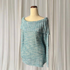 Metallic Off-the-Shoulder Knit Sweater - Blue Silver Women's M - Image 5