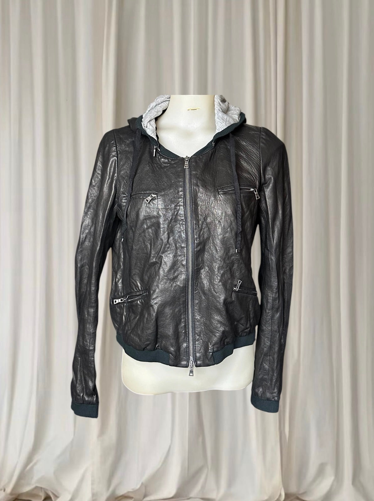 Diane Von Furstenberg Designer Black Leather Jacket Size S - Image 3