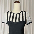 REVIEW Vintage Striped Ruffle Detail Blouse - Black and White Puff Sleeve Top - Image 2