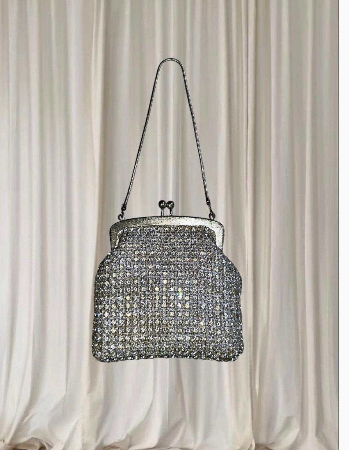 Vintage Evening Clutch Bag - Silver Rhinestone Crystal Glamour 1920s - Image 2