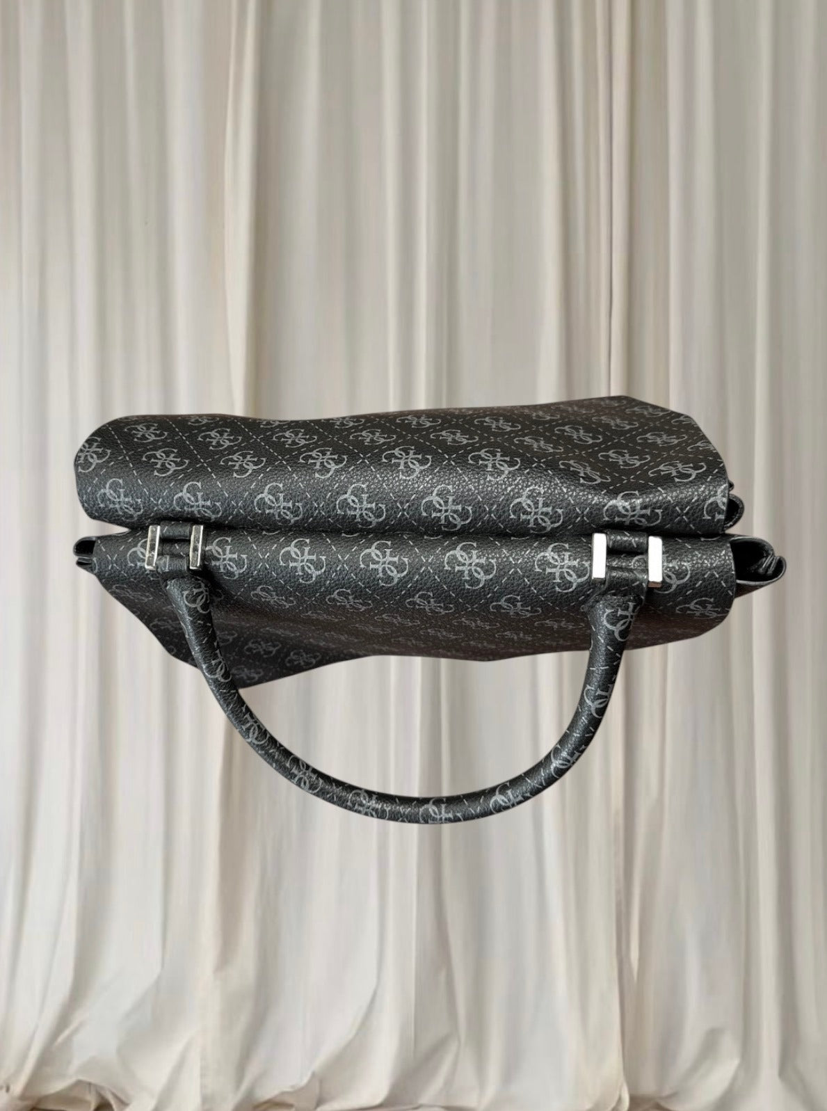 GUESS Monogram Grey Top Handle Bag - Iconic Logo Print - Image 4