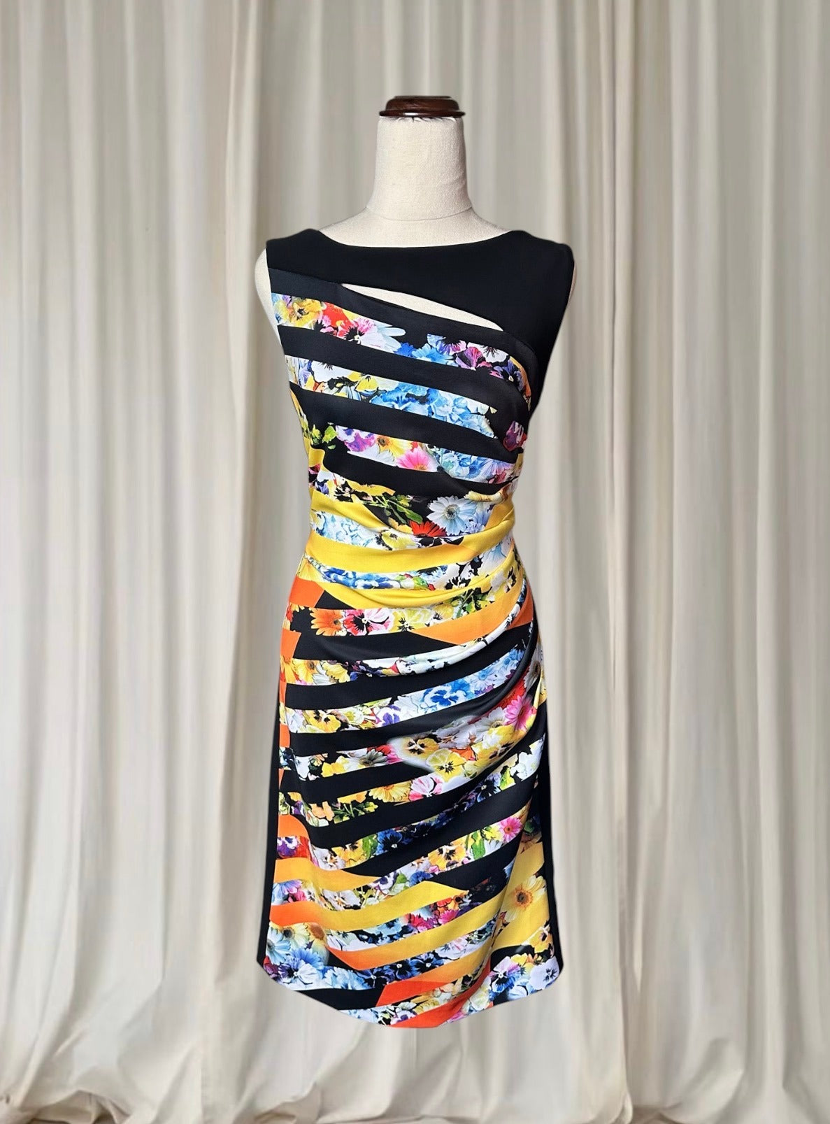 Joseph Ribkoff Women's Floral Cut-Out Cocktail Midi Dress Size 10 - Image 2