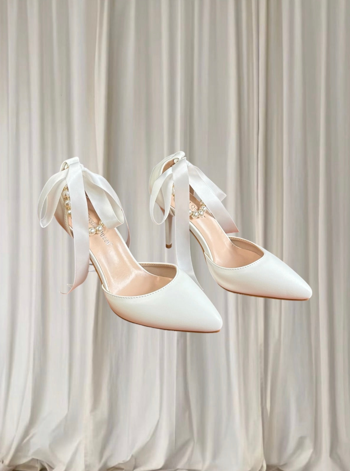 Crystal Queen Stiletto Heels - White Pearl And Ribbon Bridal Design 38 New - Image 2