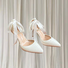 Crystal Queen Stiletto Heels - White Pearl And Ribbon Bridal Design 38 New - Image 2