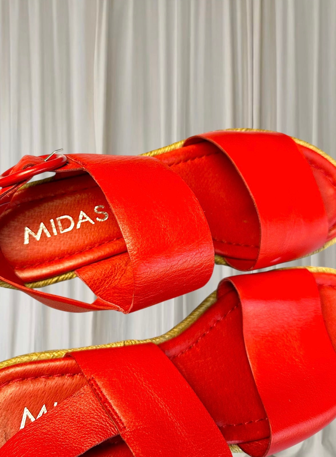 Midas Leather Espadrille Wedge Sandals - Red Platform Style 37 - Image 5