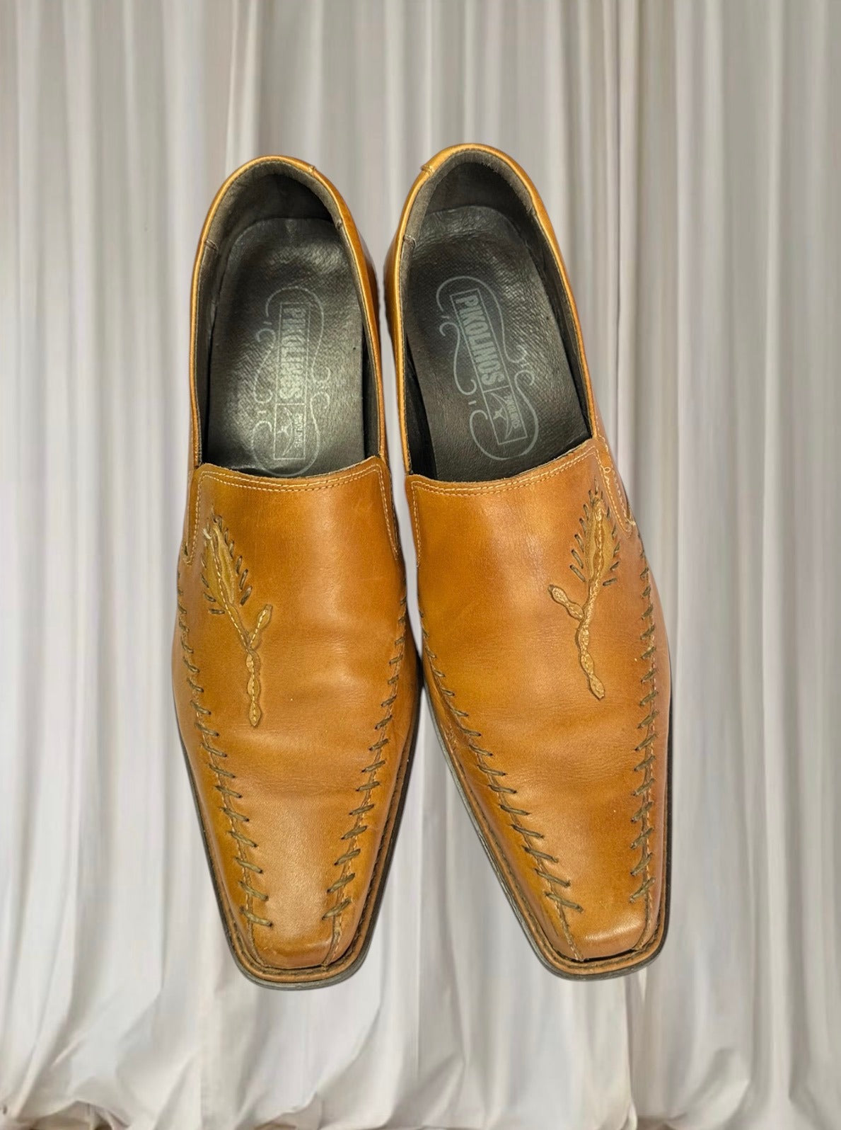 Pikolinos Leather Western Loafer Heel Boots - Tan Embroidered Block Heel - Image 3