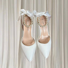 Crystal Queen Stiletto Heels - White Pearl And Ribbon Bridal Design 38 New - Image 3