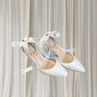 Crystal Queen White Pearl Ribbon Heels - Ankle Strap Pointed-Toe Heels 38 - Image 1