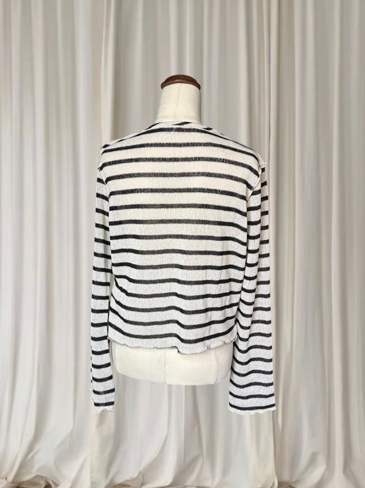 &Me Striped Raw Edge Knit Long Sleeve Top - Black And Cream - Image 5