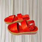 Midas Leather Espadrille Wedge Sandals - Red Platform Style 37 - Image 1
