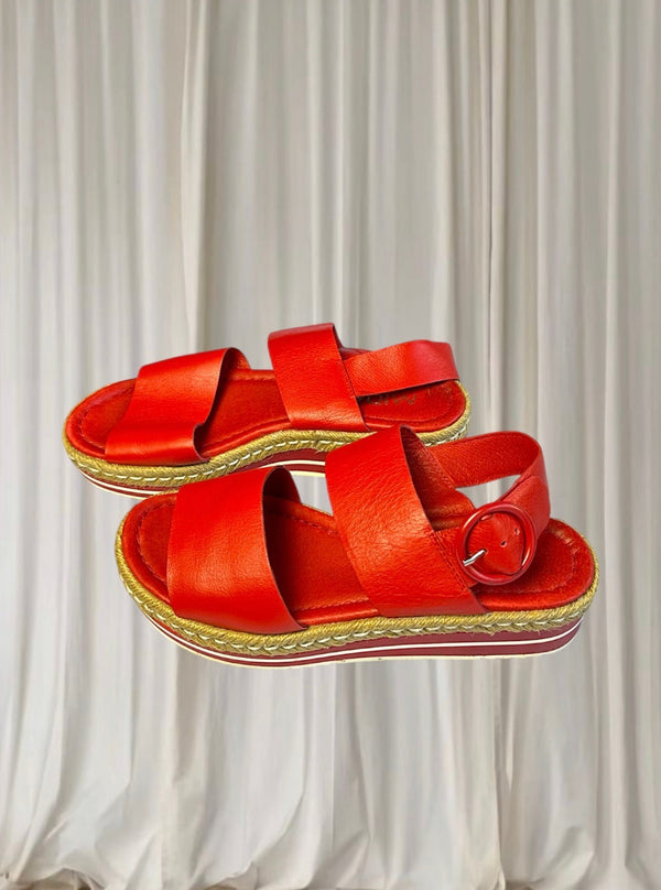 Midas Leather Espadrille Wedge Sandals - Red Platform Style 37 - Image 1