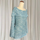 Metallic Off-the-Shoulder Knit Sweater - Blue Silver Women's M - Image 4