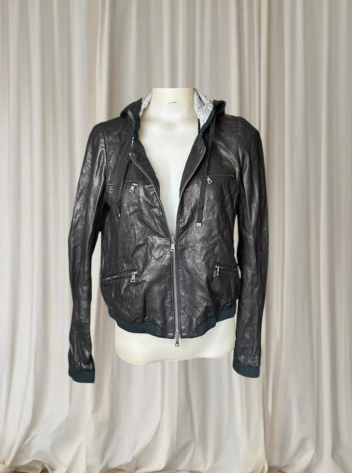 Diane Von Furstenberg Designer Black Leather Jacket Size S - Image 2