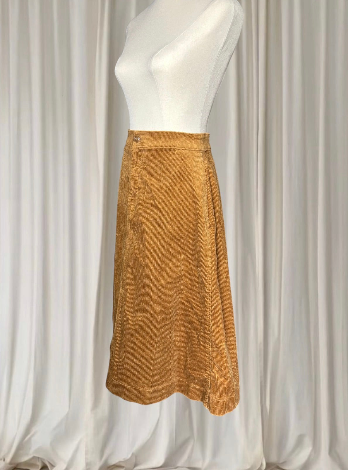 UNIQLO Cotton Corduroy A-Line Midi Skirt - Mustard Brown Size 24 XS - Image 3