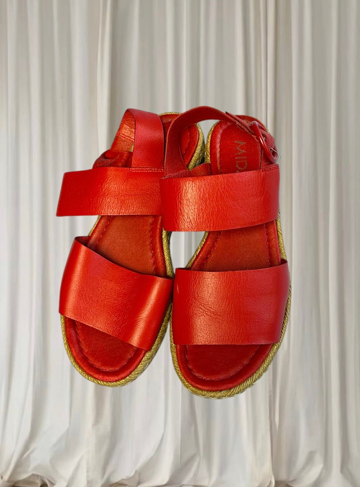 Midas Leather Espadrille Wedge Sandals - Red Platform Style 37 - Image 3