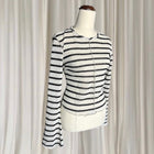 &Me Striped Raw Edge Knit Long Sleeve Top - Black And Cream - Image 3