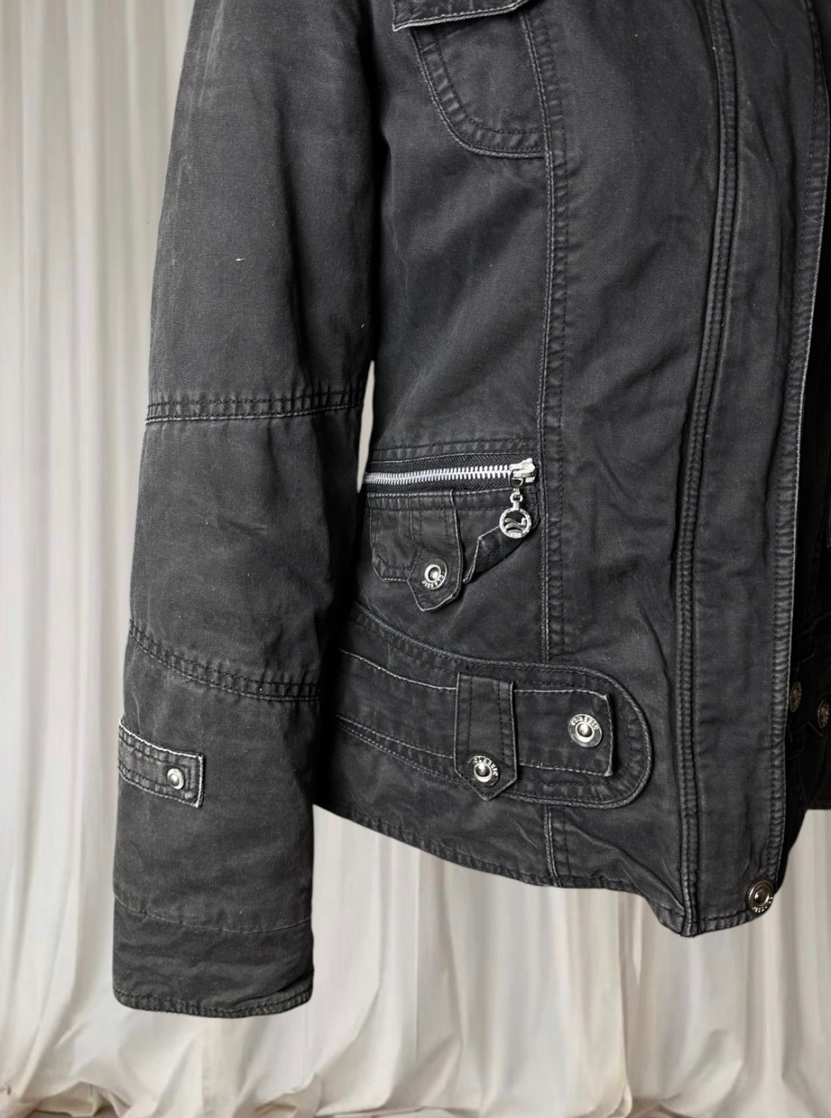 Vintage Grunge Fu Hua Nian Utility Field Jacket - Black Layering Piece S - Image 3