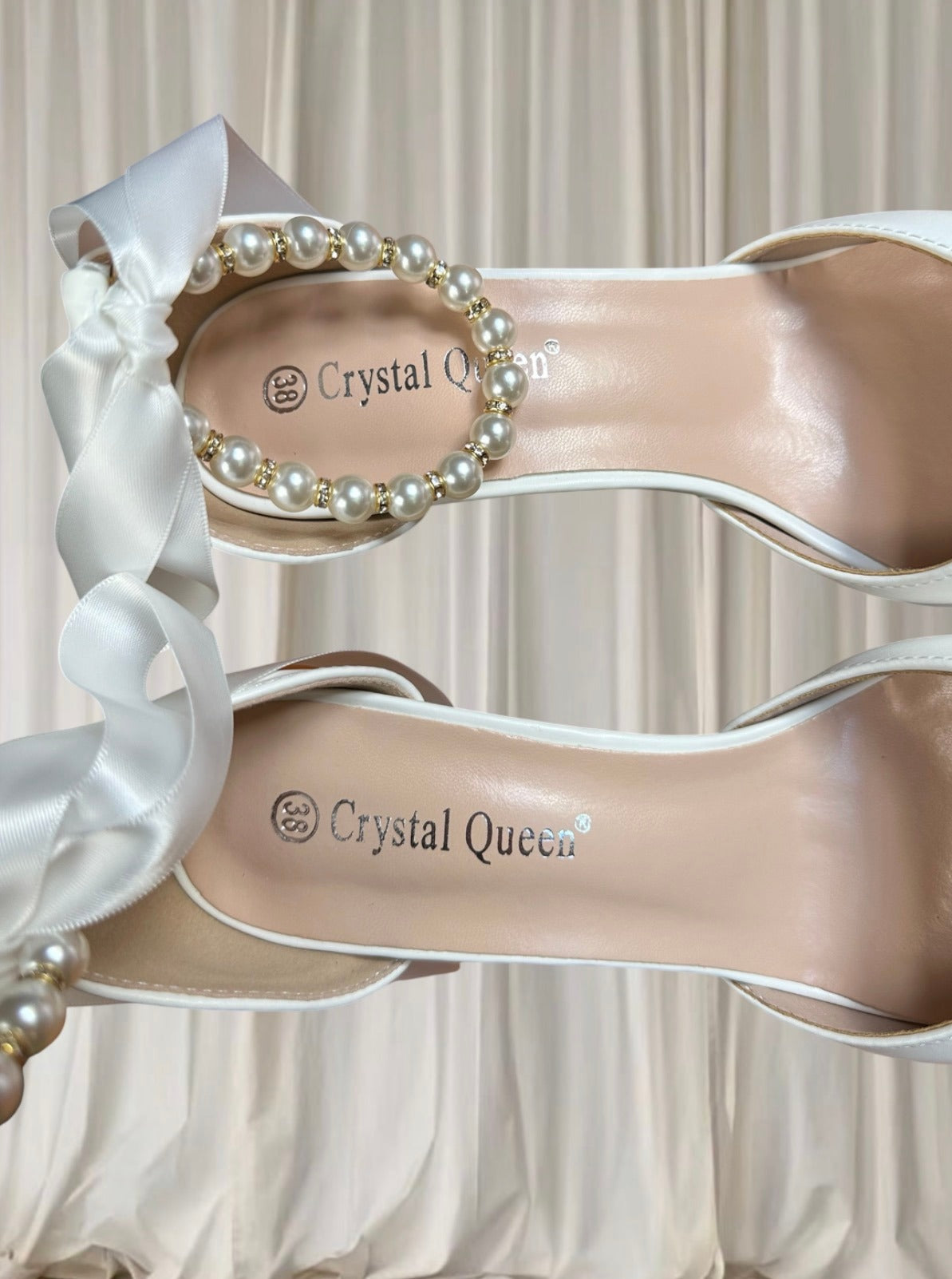 Crystal Queen Stiletto Heels - White Pearl And Ribbon Bridal Design 38 New - Image 7