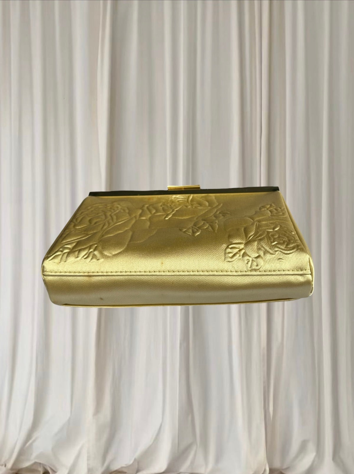 Estee Lauder Vintage Clutch - Gold Satin Rose Embossed Evening Bag - Image 4