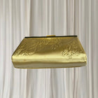 Estee Lauder Vintage Clutch - Gold Satin Rose Embossed Evening Bag - Image 4