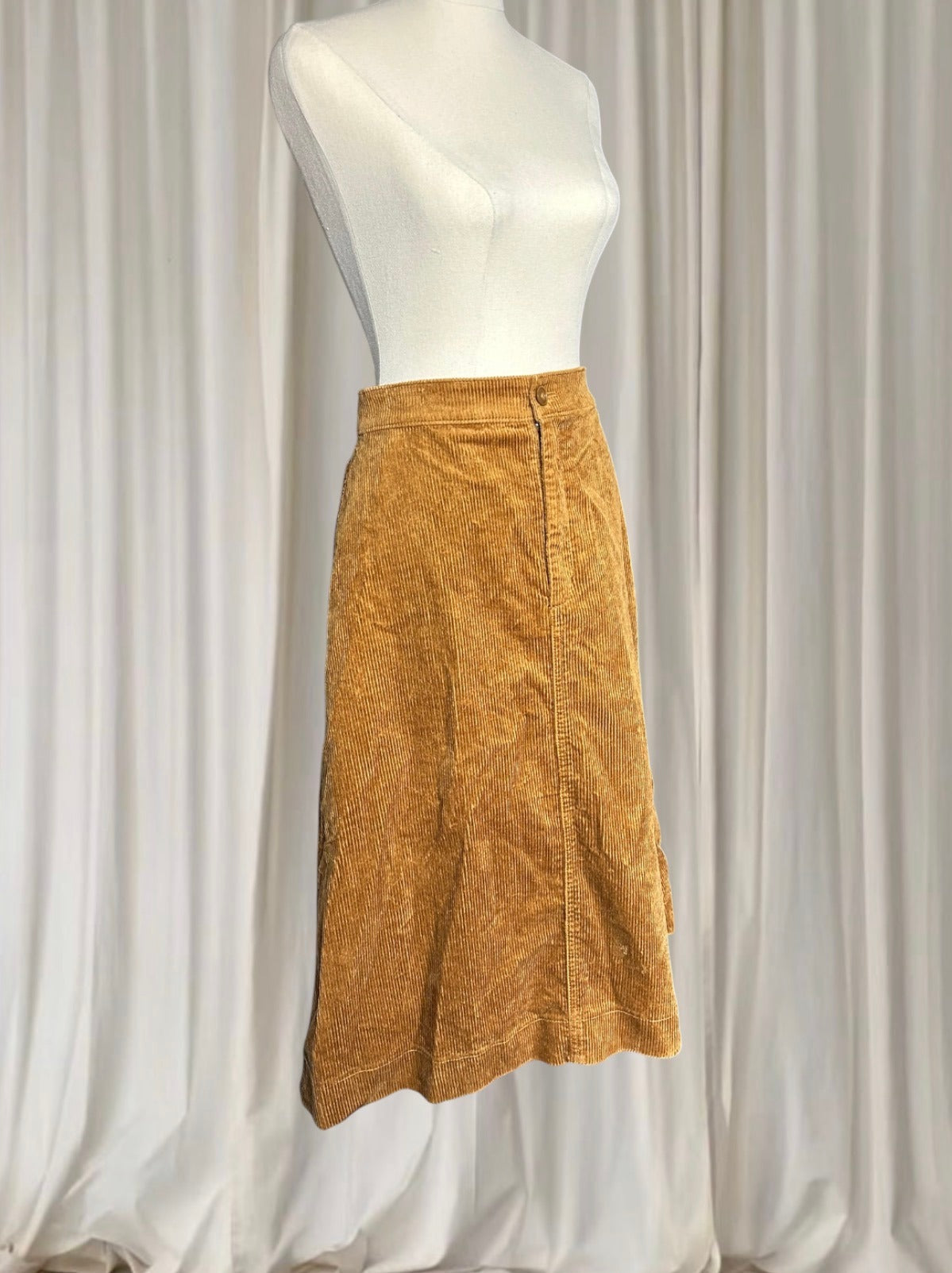UNIQLO Cotton Corduroy A-Line Midi Skirt - Mustard Brown Size 24 XS - Image 4