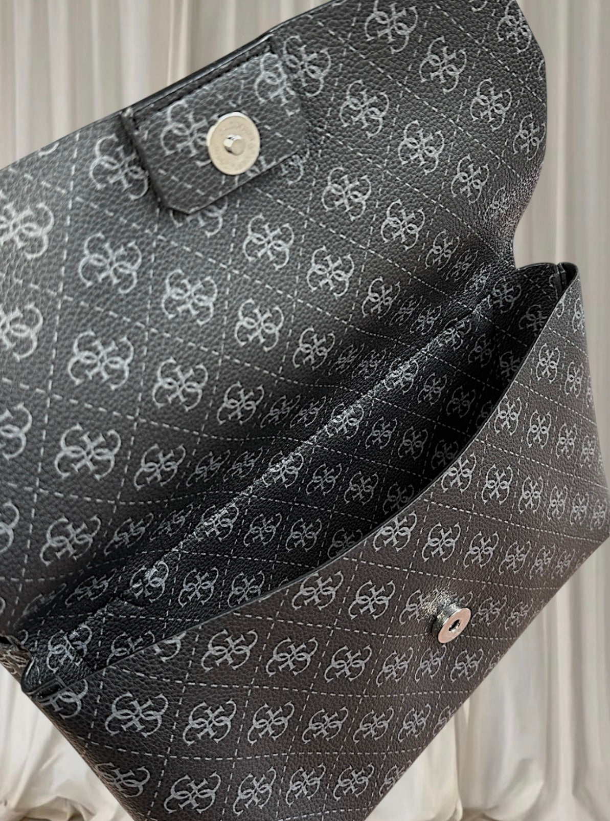 GUESS Monogram Grey Top Handle Bag - Iconic Logo Print - Image 5