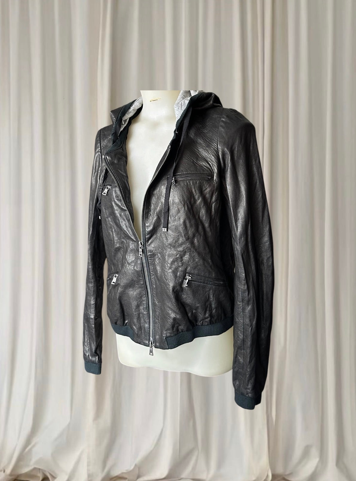 Diane Von Furstenberg Designer Black Leather Jacket Size S - Image 4