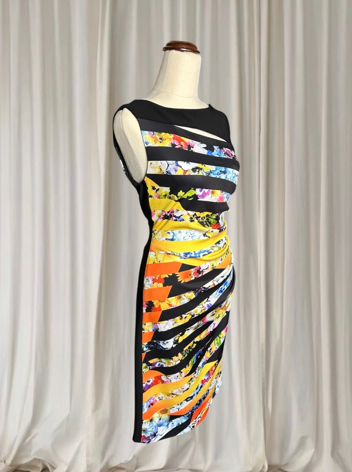 Joseph Ribkoff Women's Floral Cut-Out Cocktail Midi Dress Size 10 - Image 4