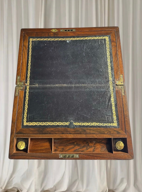 Vintage Victorian Rosewood Writing Slope Box - 1880 Brass Inlay Antique - Image 1