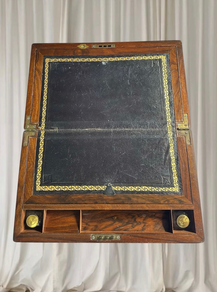 Vintage Victorian Rosewood Writing Slope Box - 1880 Brass Inlay Antique - Image 1