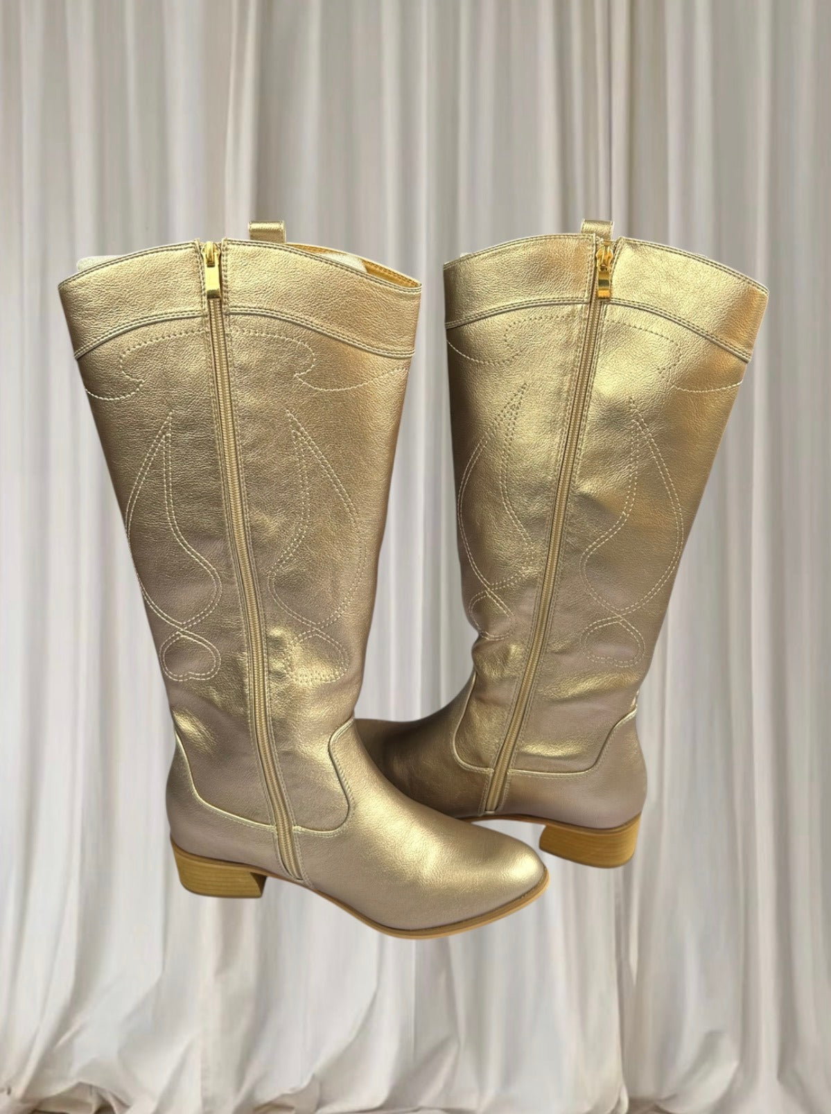 Taking Shape Western Cowboy Boots - Metallic Champagne Gold Knee High  - Image 2