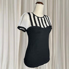 REVIEW Vintage Striped Ruffle Detail Blouse - Black and White Puff Sleeve Top - Image 4