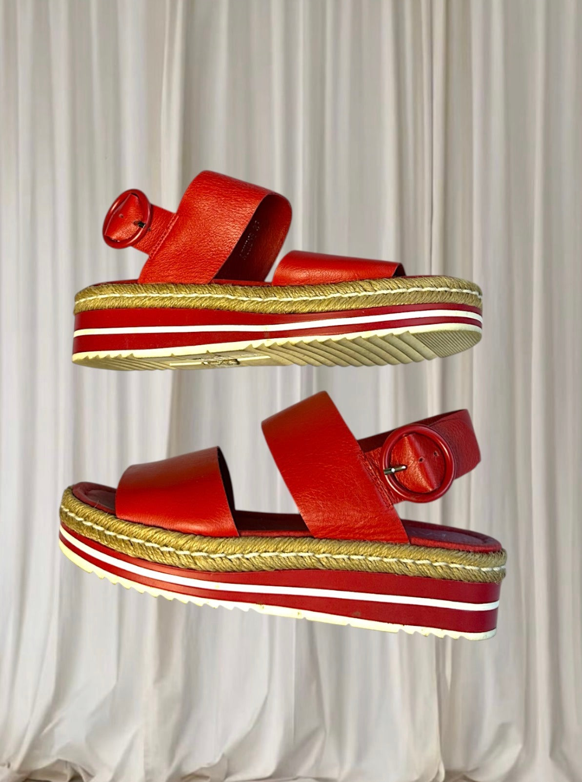 Midas Leather Espadrille Wedge Sandals - Red Platform Style 37 - Image 4