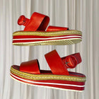 Midas Leather Espadrille Wedge Sandals - Red Platform Style 37 - Image 4