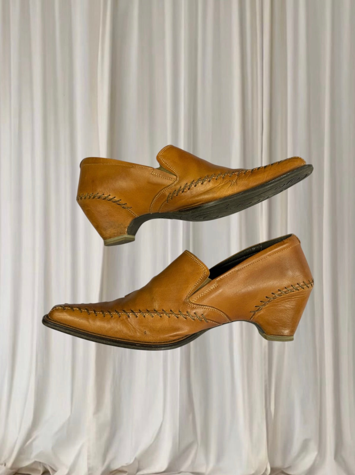 Pikolinos Leather Western Loafer Heel Boots - Tan Embroidered Block Heel - Image 5