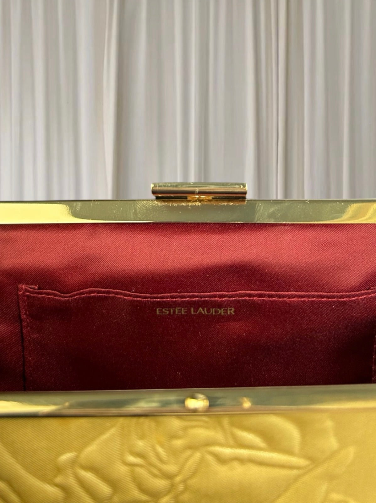 Estee Lauder Vintage Clutch - Gold Satin Rose Embossed Evening Bag - Image 5