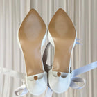 Crystal Queen White Pearl Ribbon Heels - Ankle Strap Pointed-Toe Heels 38 - Image 7