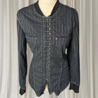 Verge Punk Grunge PinStriped Blouse - Hook and Eye Front Detail M - Image 2