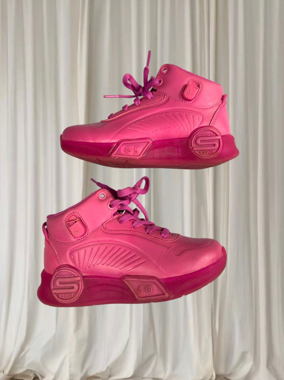 Skechers S-Lights Remix High-Top Sneakers Vibrant Hot Pink Light-Up Kids Shoes - Image 4
