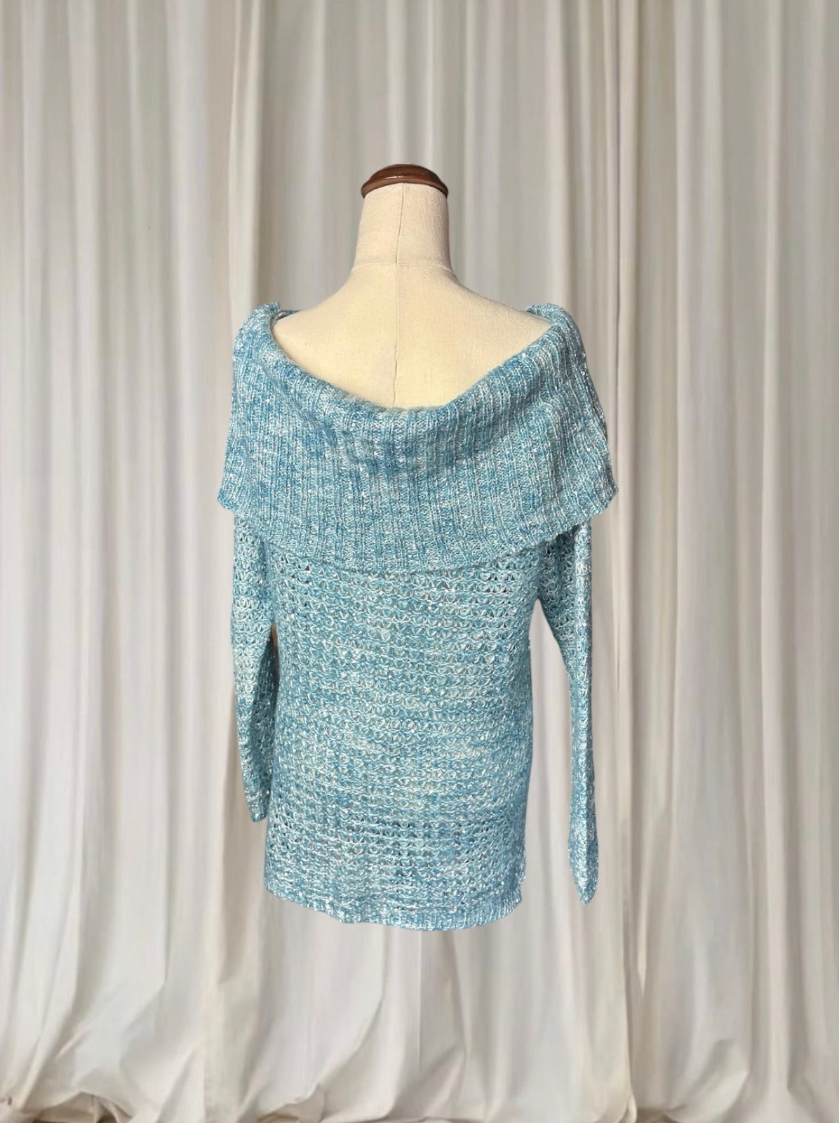 Metallic Off-the-Shoulder Knit Sweater - Blue Silver Women's M - Image 6