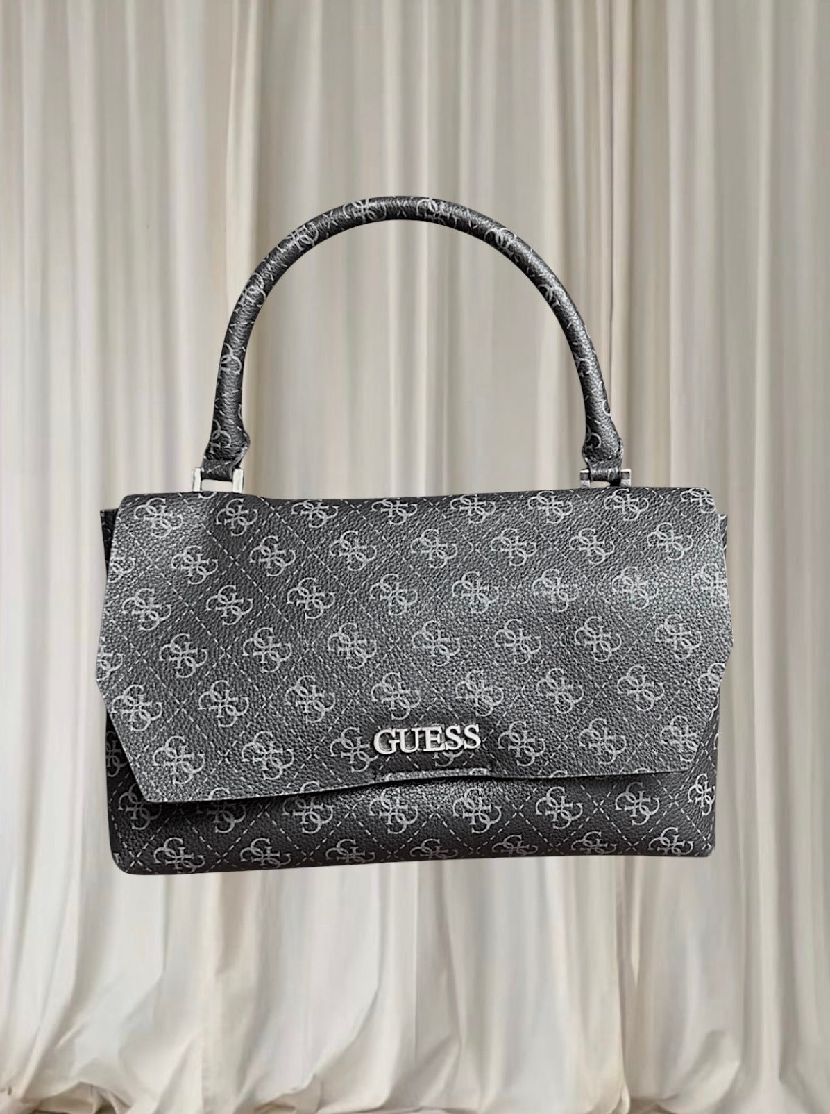 GUESS Monogram Grey Top Handle Bag - Iconic Logo Print - Image 1