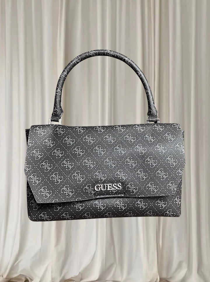 GUESS Monogram Grey Top Handle Bag - Iconic Logo Print - Image 1