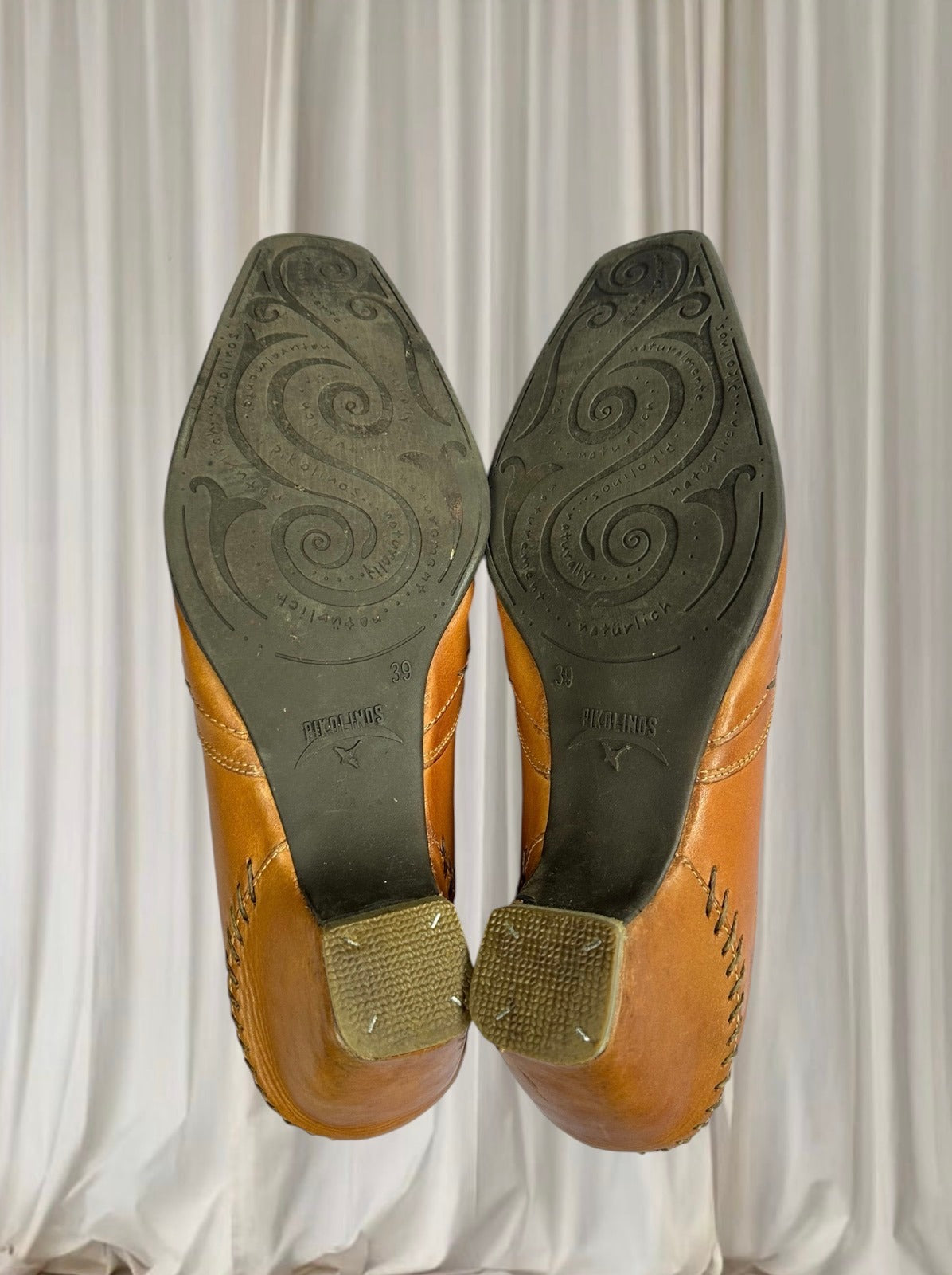 Pikolinos Leather Western Loafer Heel Boots - Tan Embroidered Block Heel - Image 6